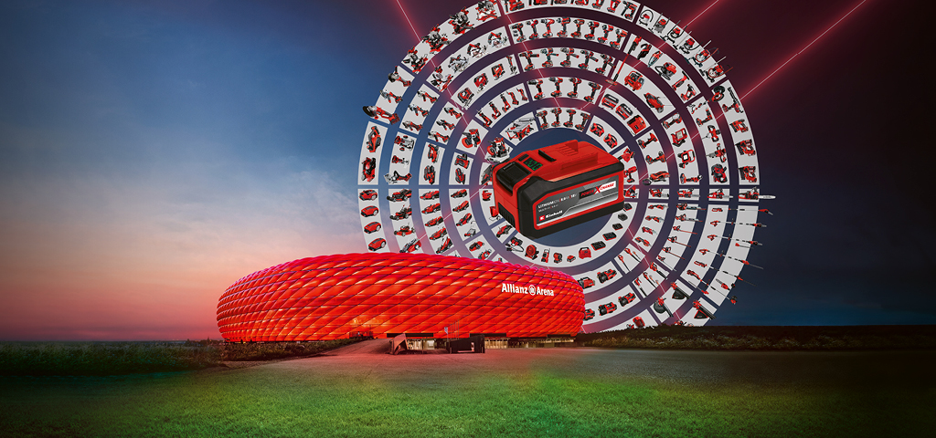 Image of the Allianz Arena and the Power-X-Change circle. 