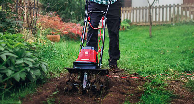 Tiller in the garden in use